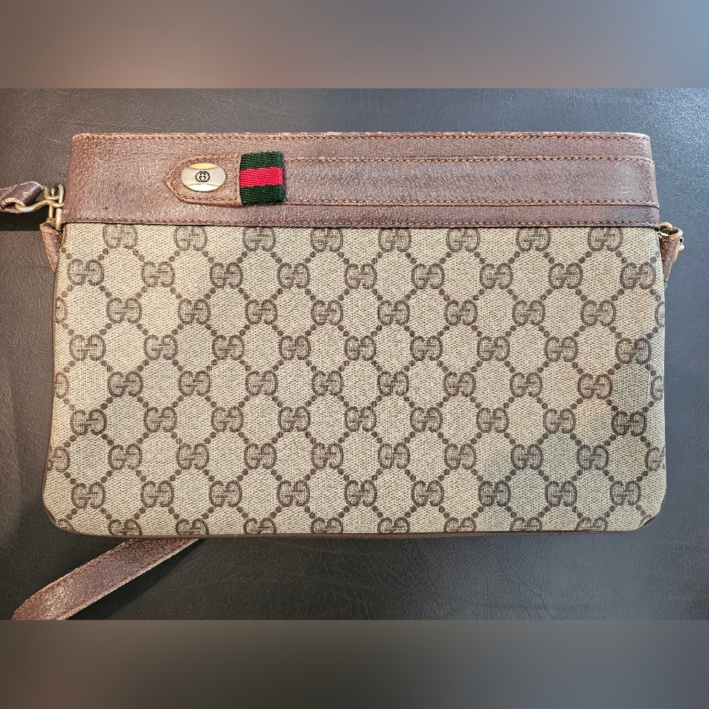 GUCCI GG Canvas Web Sherry Line Shoulder Bag PVC Beige Red Green
